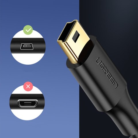 Kabel przewód USB - mini USB 5-pinowy pozłacany 0.5m czarny Kabel przewód USB - mini USB 5-pinowy pozłacany 0.5m czarny