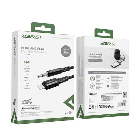 Kabel przewód audio AUX do iPhone MFI Lightning - 3.5mm mini jack 1.2m czarny Kabel przewód audio AUX do iPhone MFI Lightning - 3.5mm mini jack 1.2m czarny