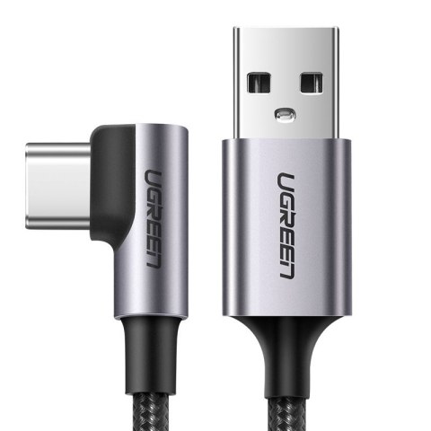 Kabel przewód kątowy w mocnym oplocie USB - USB-C QC 3.0 3A 2m szary Kabel przewód kątowy w mocnym oplocie USB - USB-C QC 3.0 3A 2m szary