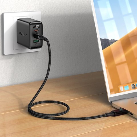 Kabel przewód w oplocie z ekranem LED USB-C 100W 20V 5A 2m czarny Kabel przewód w oplocie z ekranem LED USB-C 100W 20V 5A 2m czarny