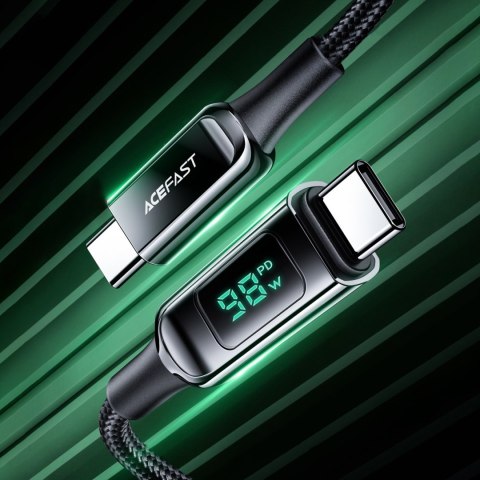 Kabel przewód w oplocie z ekranem LED USB-C 100W 20V 5A 2m czarny Kabel przewód w oplocie z ekranem LED USB-C 100W 20V 5A 2m czarny