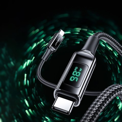 Kabel przewód w oplocie z ekranem LED USB-C 100W 20V 5A 2m czarny Kabel przewód w oplocie z ekranem LED USB-C 100W 20V 5A 2m czarny
