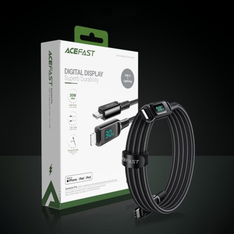 Kabel przewód w oplocie z ekranem LED USB-C 100W 20V 5A 2m czarny Kabel przewód w oplocie z ekranem LED USB-C 100W 20V 5A 2m czarny