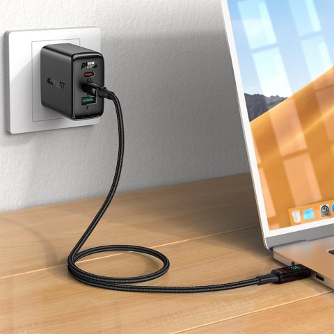 Kabel przewód w oplocie z ekranem LED do iPhone MFI USB-C - Lightning 1.2m 30W 3A czarny Kabel przewód w oplocie z ekranem LED do iPhone MFI USB-C - Lightning 1.2m 30W 3A czarny
