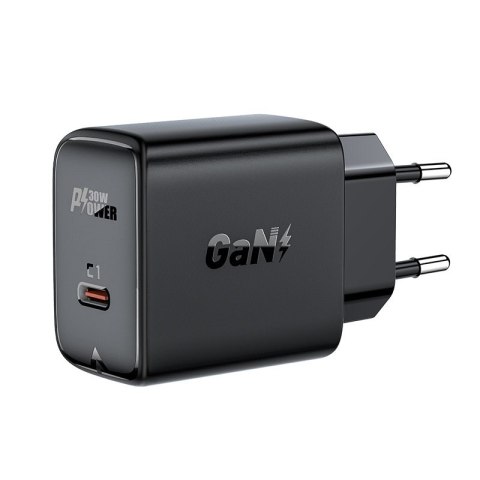 Ładowarka sieciowa GaN USB-C 30W PD QC 3.0 AFC FCP czarny Ładowarka sieciowa GaN USB-C 30W PD QC 3.0 AFC FCP czarny