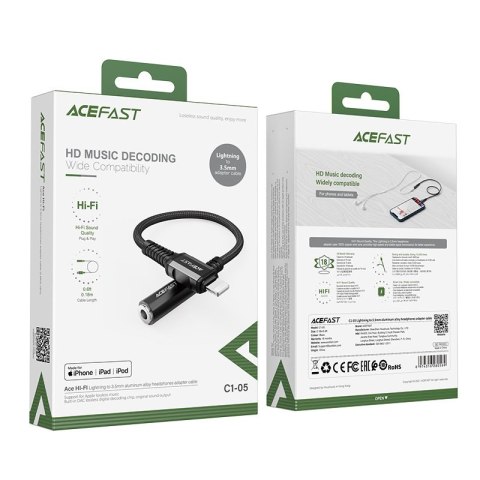 Przejściówka adapter audio AUX do iPhone MFI Lightning - 3.5mm mini jack 18cm czarny Przejściówka adapter audio AUX do iPhone MFI Lightning - 3.5mm mini jack 18cm czarny