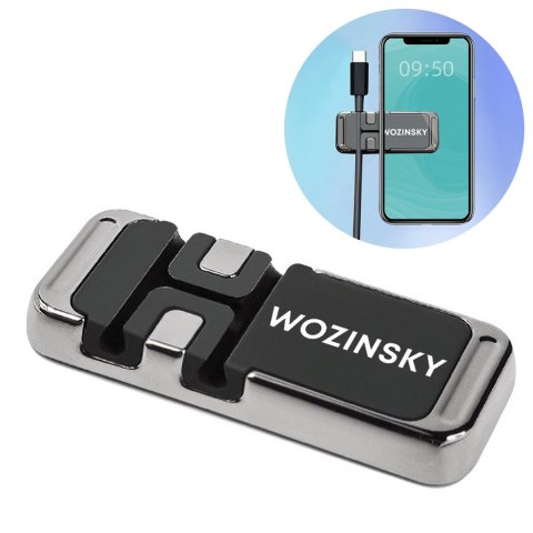 Uchwyt na telefon samoprzylepny magnetyczny z organizerem do kabli czarny Uchwyt na telefon samoprzylepny magnetyczny z organizerem do kabli czarny