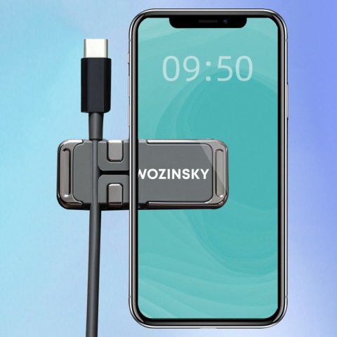 Uchwyt na telefon samoprzylepny magnetyczny z organizerem do kabli czarny Uchwyt na telefon samoprzylepny magnetyczny z organizerem do kabli czarny