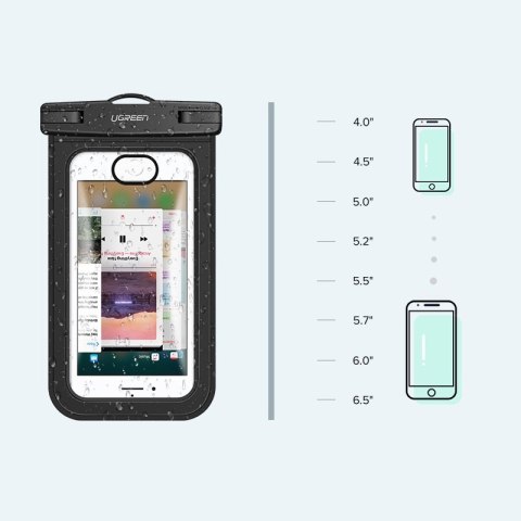 Wodoodporne etui torebka na telefon ze smyczą IPX8 do 30m czarny Wodoodporne etui torebka na telefon ze smyczą IPX8 do 30m czarny