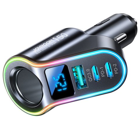 4w1 Szybka ładowarka samochodowa USB-A 2x USB-C PD 150W czarna 4w1 Szybka ładowarka samochodowa USB-A 2x USB-C PD 150W czarna