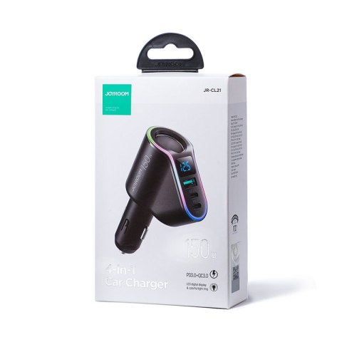 4w1 Szybka ładowarka samochodowa USB-A 2x USB-C PD 150W czarna 4w1 Szybka ładowarka samochodowa USB-A 2x USB-C PD 150W czarna