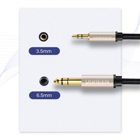 Kabel przewód przejściówka audio TRS mini jack 3.5mm - jack 6.35mm 1m szary Kabel przewód przejściówka audio TRS mini jack 3.5mm - jack 6.35mm 1m szary