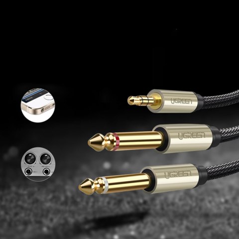 Kabel przewód rozdzielacz audio mini jack 3.5 mm - 2x jack 6.35mm 1m szary Kabel przewód rozdzielacz audio mini jack 3.5 mm - 2x jack 6.35mm 1m szary