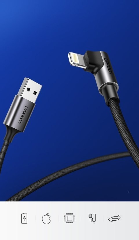 Kątowy kabel przewód do iPhone USB - Lightning MFI 2.4A 1m czarny Kątowy kabel przewód do iPhone USB - Lightning MFI 2.4A 1m czarny