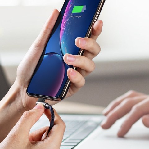 Kątowy kabel przewód do iPhone USB - Lightning MFI 2.4A 1m czarny Kątowy kabel przewód do iPhone USB - Lightning MFI 2.4A 1m czarny