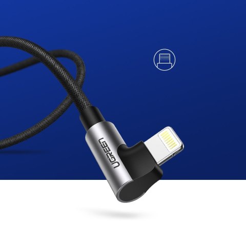 Kątowy kabel przewód do iPhone USB - Lightning MFI 2.4A 1m czarny Kątowy kabel przewód do iPhone USB - Lightning MFI 2.4A 1m czarny
