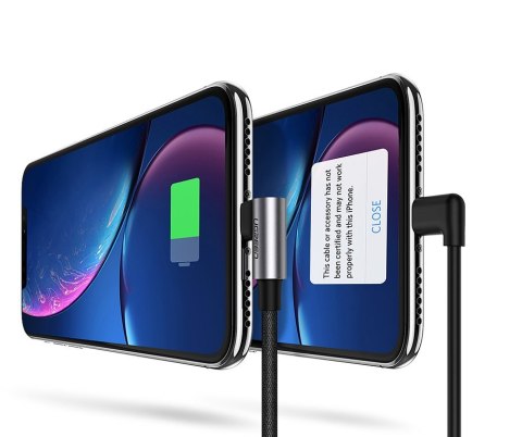 Kątowy kabel przewód do iPhone USB - Lightning MFI 2.4A 1m czarny Kątowy kabel przewód do iPhone USB - Lightning MFI 2.4A 1m czarny