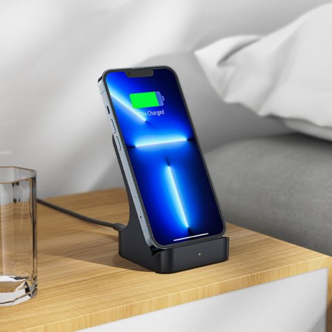 Ładowarka indukcyjna bezprzewodowa Qi 15W + podstawka stojak na telefon szara Ładowarka indukcyjna bezprzewodowa Qi 15W + podstawka stojak na telefon szara