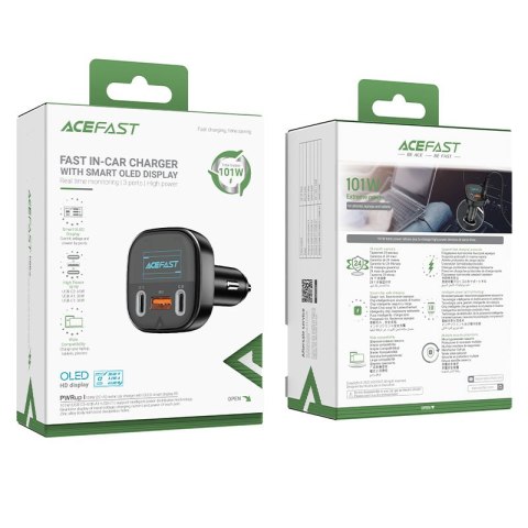 Ładowarka samochodowa z wyświetlaczem 2x USB-C 1x USB 101W Power Delivery QC 4.0 czarny Ładowarka samochodowa z wyświetlaczem 2x USB-C 1x USB 101W Power Delivery QC 4.0 czarny