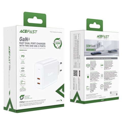 Ładowarka sieciowa A29 GaN dwa porty USB-C PD 50W biały Ładowarka sieciowa A29 GaN dwa porty USB-C PD 50W biały