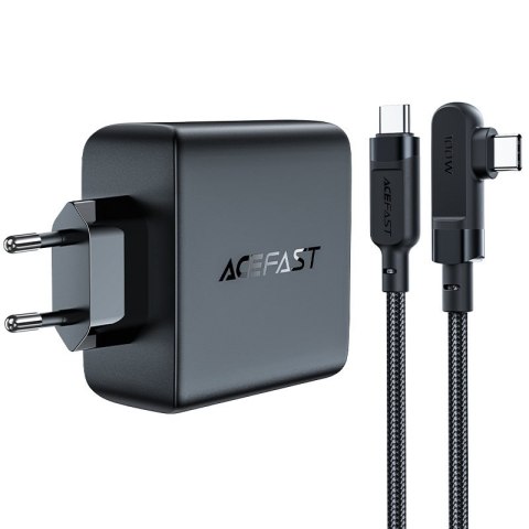 Szybka ładowarka sieciowa GaN 3x USB-C 1x USB-A + kabel kątowy USB-C 100W 2m czarny Szybka ładowarka sieciowa GaN 3x USB-C 1x USB-A + kabel kątowy USB-C 100W 2m czarny