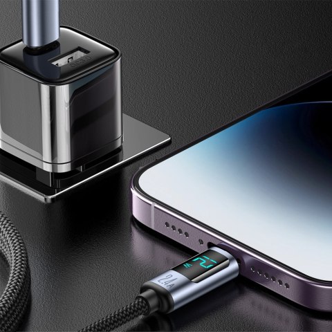Kabel do iPhone z wyświetlaczem LED Lightning - USB-A 2.4A 1.2m czarny Kabel do iPhone z wyświetlaczem LED Lightning - USB-A 2.4A 1.2m czarny