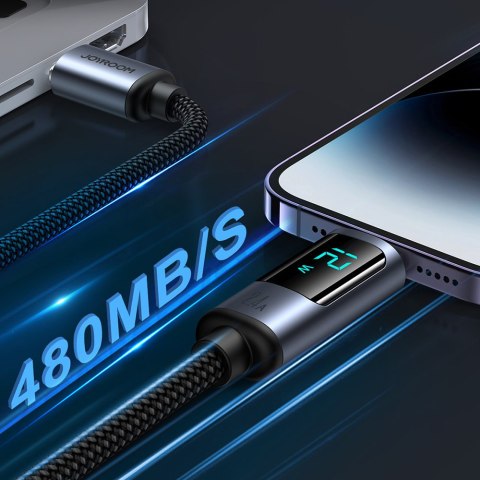 Kabel do iPhone z wyświetlaczem LED Lightning - USB-A 2.4A 1.2m czarny Kabel do iPhone z wyświetlaczem LED Lightning - USB-A 2.4A 1.2m czarny