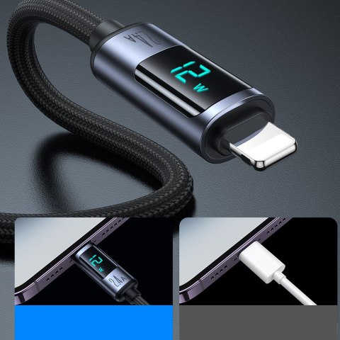 Kabel do iPhone z wyświetlaczem LED Lightning - USB-A 2.4A 1.2m czarny Kabel do iPhone z wyświetlaczem LED Lightning - USB-A 2.4A 1.2m czarny