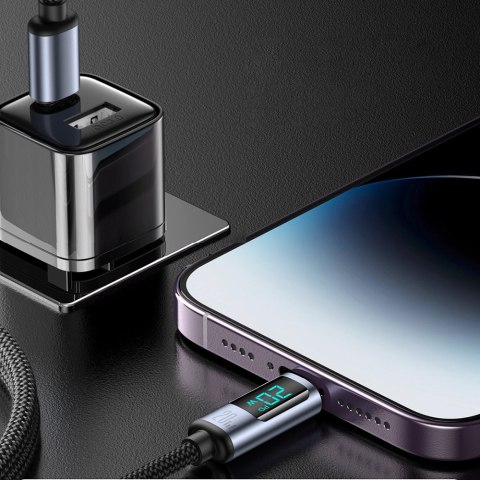 Kabel do iPhone z wyświetlaczem LED Lightning - USB-C 2.4A 1.2m czarny Kabel do iPhone z wyświetlaczem LED Lightning - USB-C 2.4A 1.2m czarny