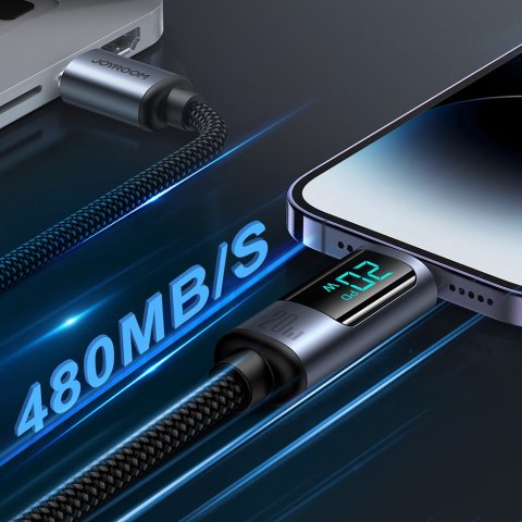 Kabel do iPhone z wyświetlaczem LED Lightning - USB-C 2.4A 1.2m czarny Kabel do iPhone z wyświetlaczem LED Lightning - USB-C 2.4A 1.2m czarny