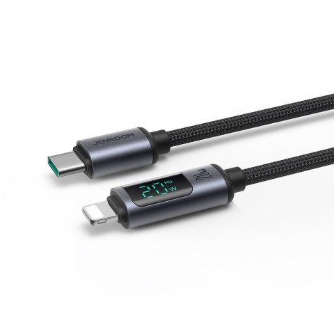 Kabel do iPhone z wyświetlaczem LED Lightning - USB-C 2.4A 1.2m czarny Kabel do iPhone z wyświetlaczem LED Lightning - USB-C 2.4A 1.2m czarny