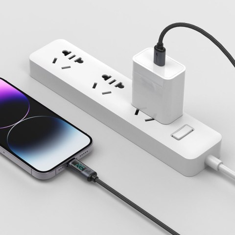 Kabel do iPhone z wyświetlaczem LED Lightning - USB-C 2.4A 1.2m czarny Kabel do iPhone z wyświetlaczem LED Lightning - USB-C 2.4A 1.2m czarny