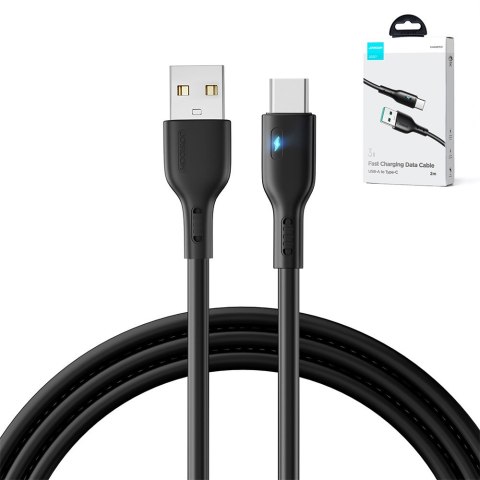 Kabel przewód ze wskaźnikiem LED USB - USB-C 3A 2m czarny Kabel przewód ze wskaźnikiem LED USB - USB-C 3A 2m czarny