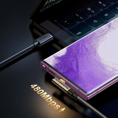Kątowy kabel USB-C do szybkiego ładowania i transferu danych 100W 1.2m czarny Kątowy kabel USB-C do szybkiego ładowania i transferu danych 100W 1.2m czarny