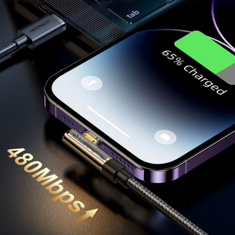 Kątowy kabel iPhone Lightning - USB do ładowania i transferu danych 2.4A 1.2m czarny Kątowy kabel iPhone Lightning - USB do ładowania i transferu danych 2.4A 1.2m czarny