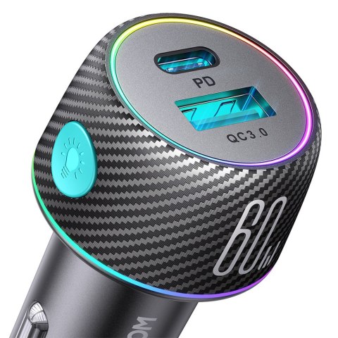 Ładowarka samochodowa 60W PD USB-C USB-A czarna Ładowarka samochodowa 60W PD USB-C USB-A czarna