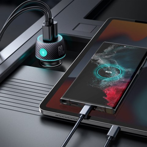 Ładowarka samochodowa 60W PD USB-C USB-A czarna Ładowarka samochodowa 60W PD USB-C USB-A czarna