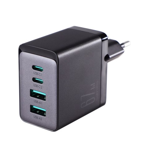 Ładowarka sieciowa GaN 67W 2x USB 2x USB-C + kabel USB-C 1.2m czarny Ładowarka sieciowa GaN 67W 2x USB 2x USB-C + kabel USB-C 1.2m czarny