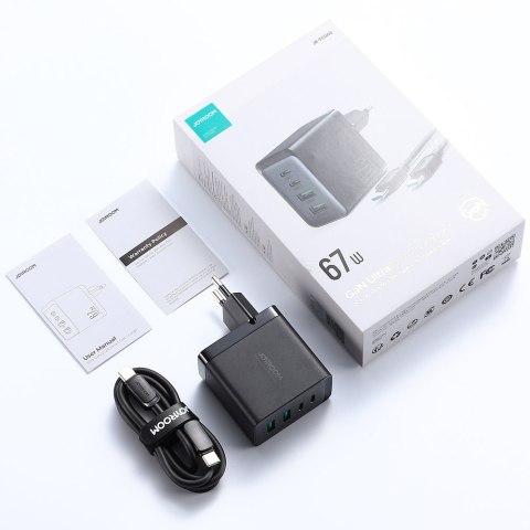 Ładowarka sieciowa GaN 67W 2x USB 2x USB-C + kabel USB-C 1.2m czarny Ładowarka sieciowa GaN 67W 2x USB 2x USB-C + kabel USB-C 1.2m czarny