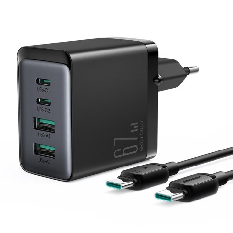Ładowarka sieciowa GaN 67W 2x USB 2x USB-C + kabel USB-C 1.2m czarny Ładowarka sieciowa GaN 67W 2x USB 2x USB-C + kabel USB-C 1.2m czarny