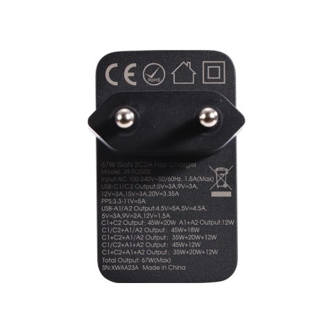 Ładowarka sieciowa GaN 67W 2x USB 2x USB-C + kabel USB-C 1.2m czarny Ładowarka sieciowa GaN 67W 2x USB 2x USB-C + kabel USB-C 1.2m czarny