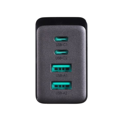 Ładowarka sieciowa GaN 67W 2x USB 2x USB-C + kabel USB-C 1.2m czarny Ładowarka sieciowa GaN 67W 2x USB 2x USB-C + kabel USB-C 1.2m czarny