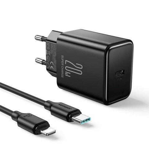 Ładowarka sieciowa USB-C 20W PD z kablem do iPhone Lightning czarna Ładowarka sieciowa USB-C 20W PD z kablem do iPhone Lightning czarna