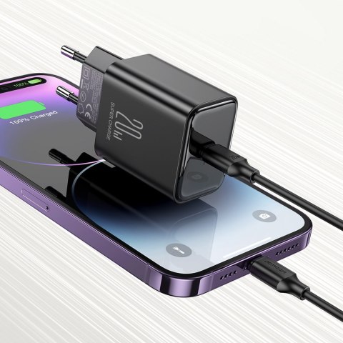 Ładowarka sieciowa USB-C 20W PD z kablem do iPhone Lightning czarna Ładowarka sieciowa USB-C 20W PD z kablem do iPhone Lightning czarna