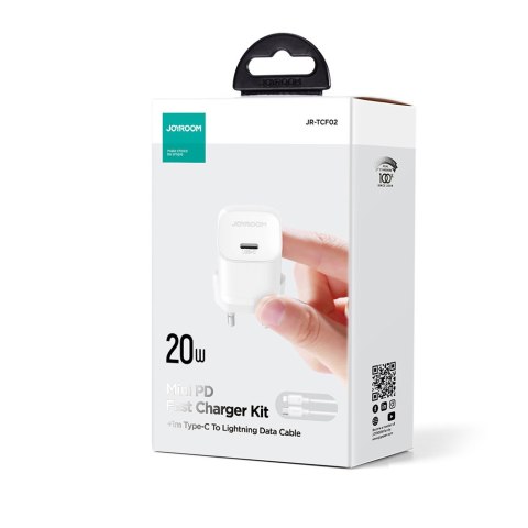 Mini ładowarka sieciowa USB-C 20W PD z kablem do iPhone Lightning biała Mini ładowarka sieciowa USB-C 20W PD z kablem do iPhone Lightning biała