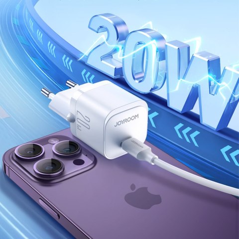 Mini ładowarka sieciowa USB-C 20W PD z kablem do iPhone Lightning biała Mini ładowarka sieciowa USB-C 20W PD z kablem do iPhone Lightning biała