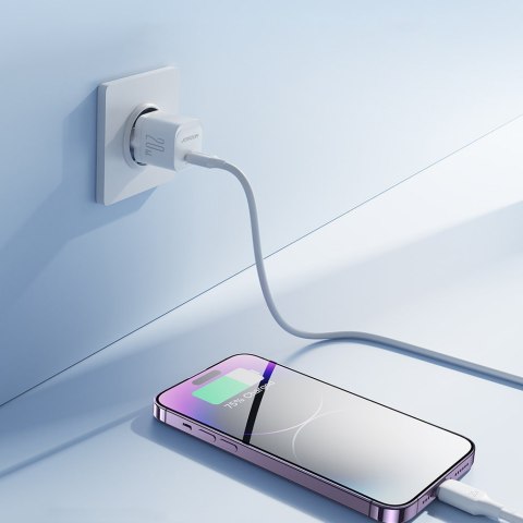 Mini ładowarka sieciowa USB-C 20W PD z kablem do iPhone Lightning biała Mini ładowarka sieciowa USB-C 20W PD z kablem do iPhone Lightning biała