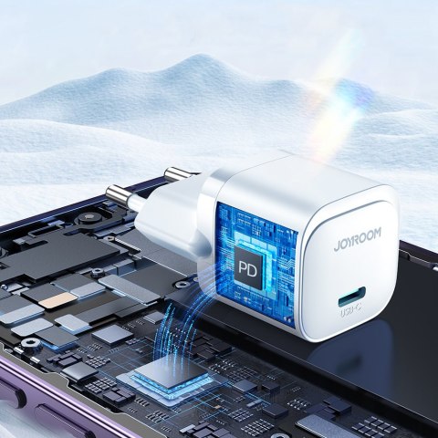 Mini ładowarka sieciowa USB-C 20W PD z kablem do iPhone Lightning biała Mini ładowarka sieciowa USB-C 20W PD z kablem do iPhone Lightning biała