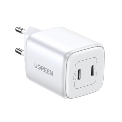 Szybka ładowarka sieciowa GaN 2x USB-C 45W QC PD biała Szybka ładowarka sieciowa GaN 2x USB-C 45W QC PD biała