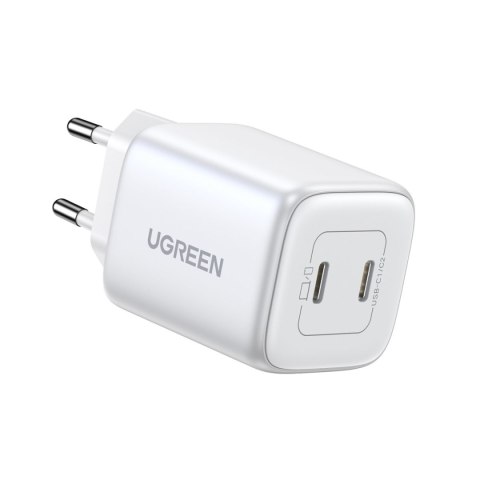 Szybka ładowarka sieciowa GaN 2x USB-C 45W QC PD biała Szybka ładowarka sieciowa GaN 2x USB-C 45W QC PD biała